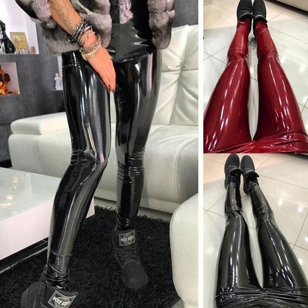 

latex vrouwen broek gothic womens leggings harajuku bandage kunstleer koreaanse mode licht zwarte party pu, Black