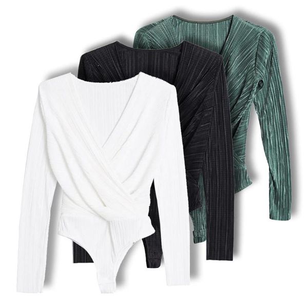 

body mechanics clothing women solid color long sleeve v neck slim one piece jumpsuit bodysuit romper 2021 womens casual one-pieces, Black