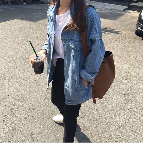 

women's jackets spring batwing sleeve denim jacket casual blue jeans female 2021 streetwear pockets single breasted coats, Black;brown