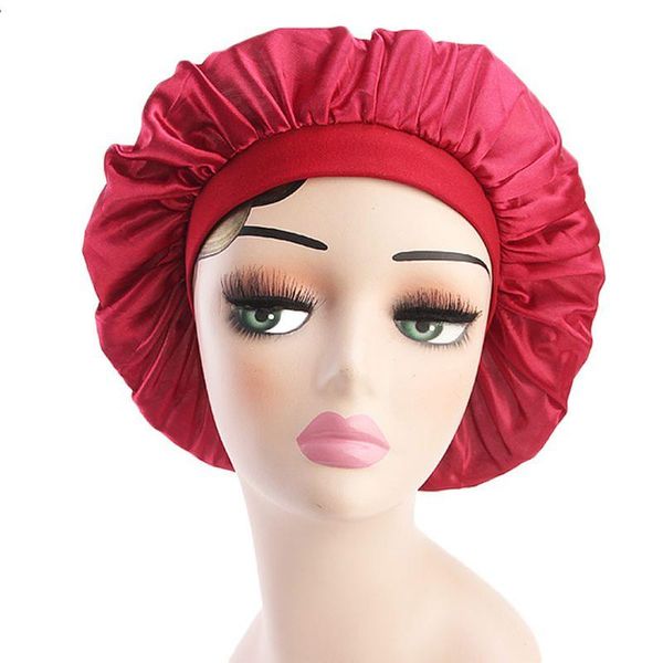 

womens faux silk bonnet cap wide elastic band solid night sleep hat wrap pleated 97bc caps & hats, Yellow