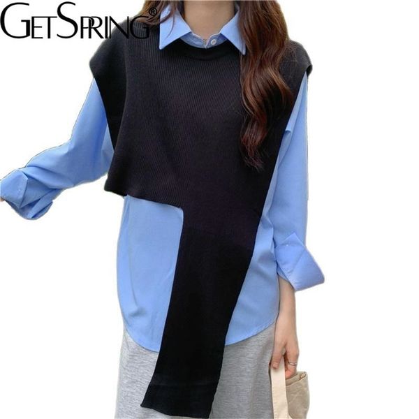

getspring women sweater vest asymmetry sleeveless knitting irregular black white short korean vest autumn women's clothing 211106