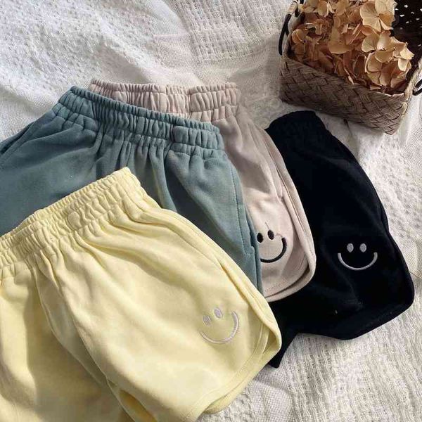 

summer baby girls boys shorts 4 color cotton children beach loose casual pants comfortable elastic waist smile embroidery, Black