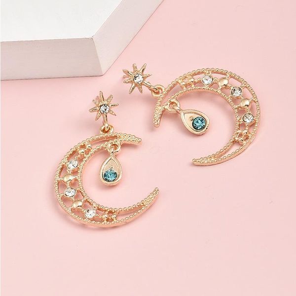 

hoop & huggie big star and moon design earrings gold color micro hollow pattern exquisite fashion ear rings for women jewelry wholesale, Golden;silver
