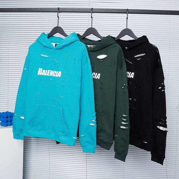 

b family hooded sweater men's style hole letter thickened autumn and winter loose fashion brand women's hoodie, Black