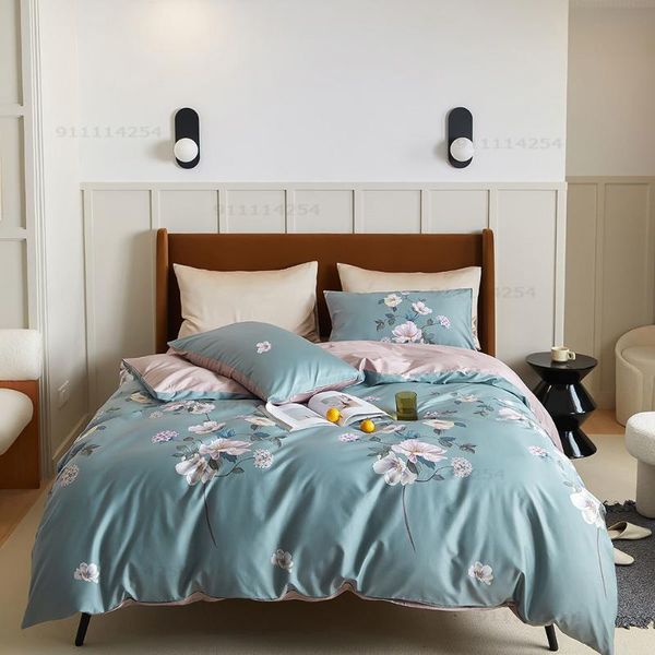 

bedding sets winter blue-gray pastoral floral egyptian cotton set, large king-size duvet cover fitted sheet pillowcase