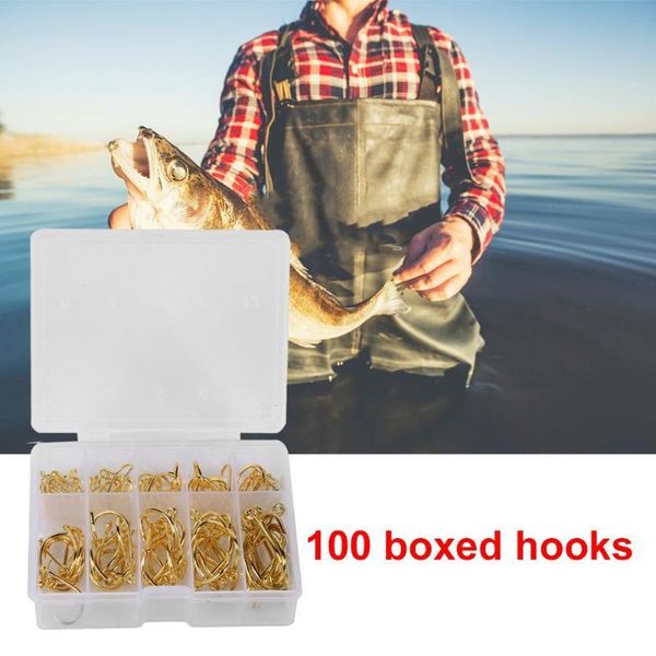 

100pcs/box high carbon steel barbed fishing hook with hole set tackle accessory hooks