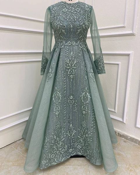 

2021 plus size arabic aso ebi muslim lace beaded prom dresses a-line long sleeves vintage evening formal party second reception gowns dress, Black