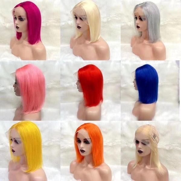 

lace wigs sojoy 13x4 cut bob wig short front human hair brazilian straight with baby remy multicolor, Black;brown