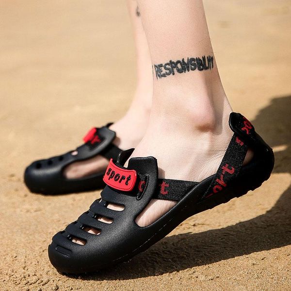 

slippers summer men's shoes beach breathable lazy half drag sandals, Black