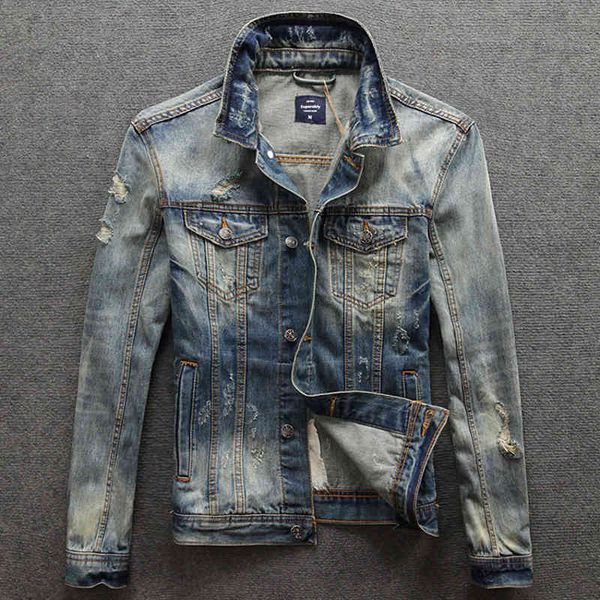 

men's jackets fashion streetwear retro washed destroyed designer ripped denim coats superably brand biker hombre fenr, Black;brown