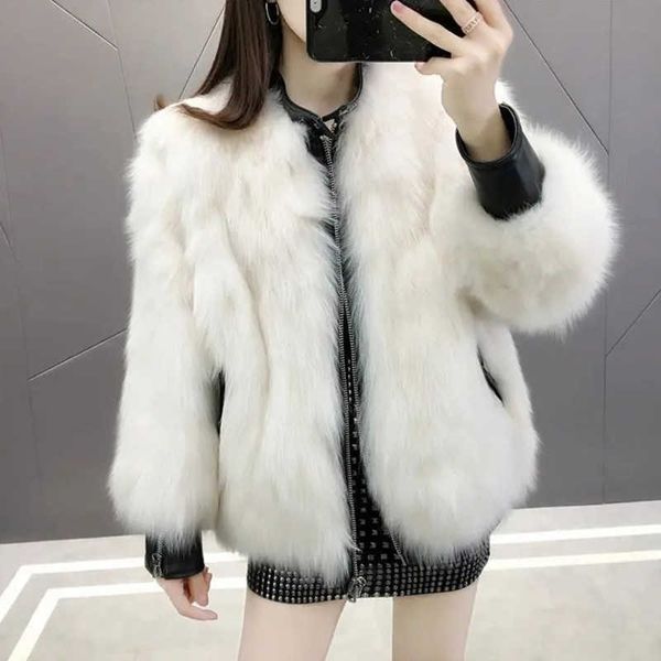 

winter fur coat women's faux pu leather thick plush elegant warm outerwear fake jacket chaquet 210531, Black;brown