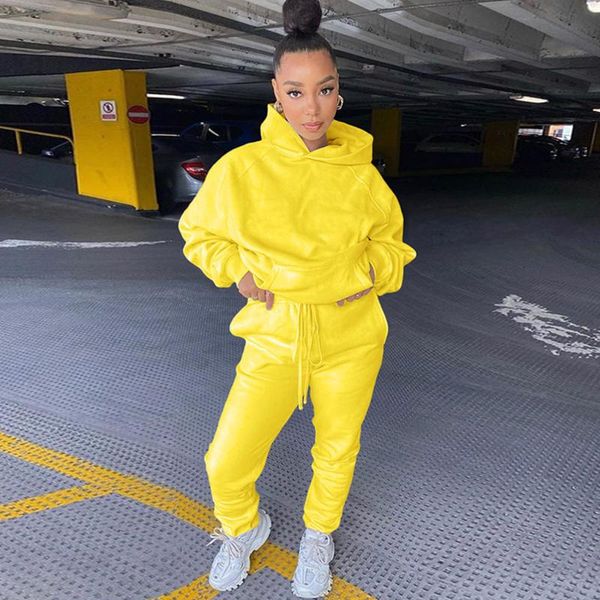 

autumn winter two piece set tracksuit women pullover hoodies sweatshirt sweatpants pockets casual sportswear suit chandal mujer women's, Gray