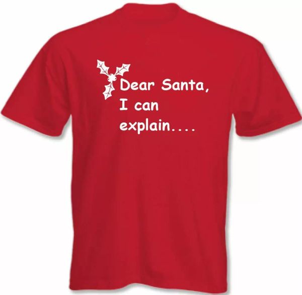 

christmas t-shirt dear santa i can explain mens funny tee xmas, White;black
