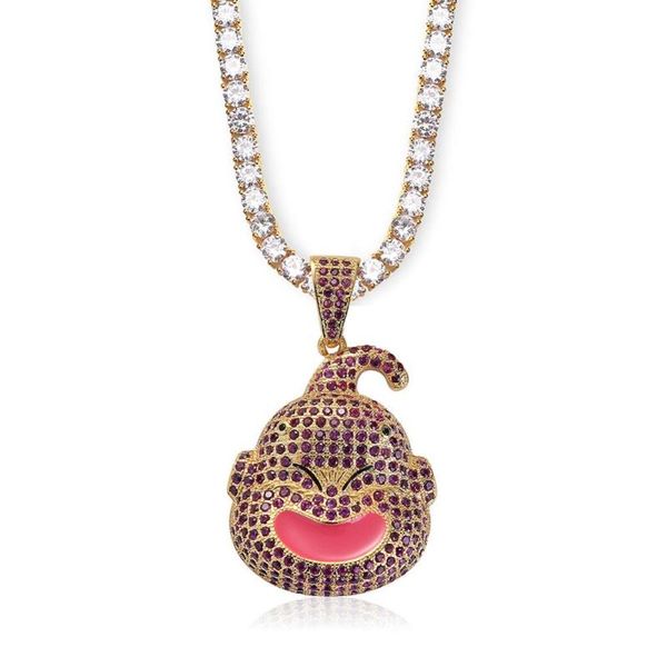 

pendant necklaces bling cartoon fat majin buu charm iced out pink cubic zircon stone gold necklace colar hip hop jewelry homme, Silver