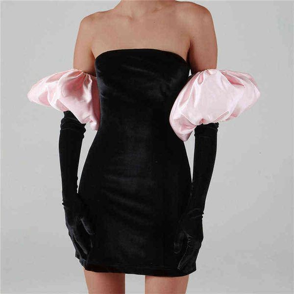 

woman's dress ins style 2022 winter women's fashion bubble sleeve breast slim wrap hip dress, Black;gray