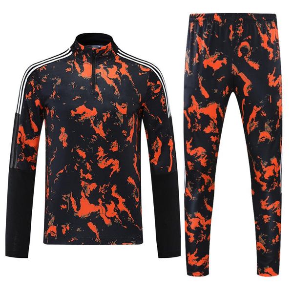 

gym clothing arrival black orange print soccer clothes set running sports long sleeve jacket football training uniforms, White;black