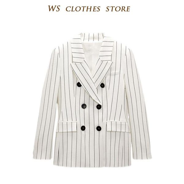 

fashion simple white stripe front double-breasted fitted blazers female england style casual collect waist coats mujer women's suits &, White;black