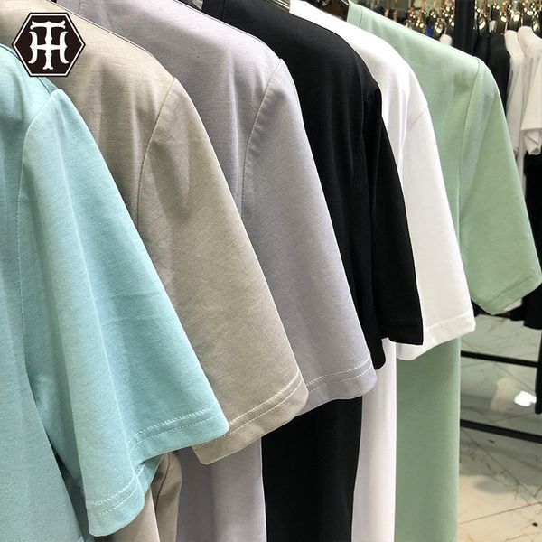 

luxury t-shirts men's short sleeve t-shirt solid color 50 thread mercerized cotton ice silk light board t slim fit men's net editi, Black