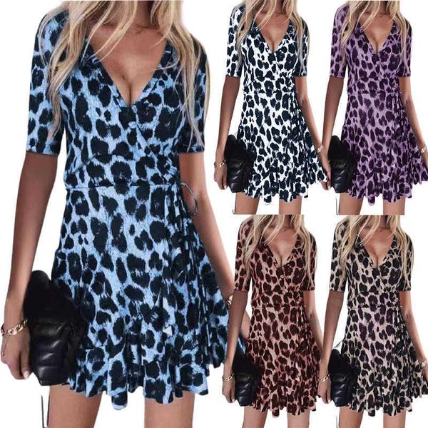 

collar 2021v leopard pattern nightcb ruffle skirt women's drs, Black