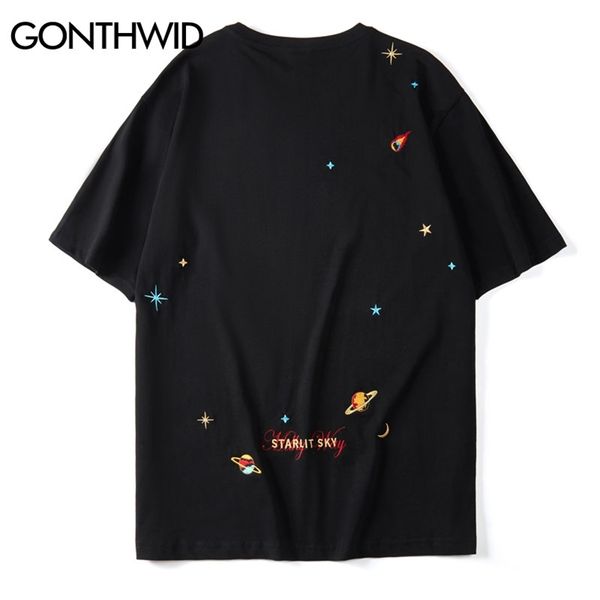 Gonthwid Nakış Gezegenler Yıldız Tees Gömlek Streetwear Harajuku Rahat Kısa Kollu Tişörtleri Erkek Hip Hop Moda Yaz Tops 210329