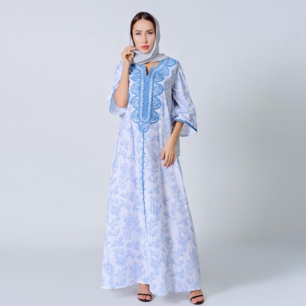 

ethnic clothing cotton abayas for women 2021 elegant v neck embroidery dress loose dubai abaya turkey muslim islamic, Red