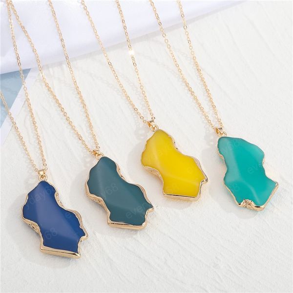 

vintage irregular shape pendant necklaces boho acrylic acetate green blue necklace fashion women jewelry, Silver
