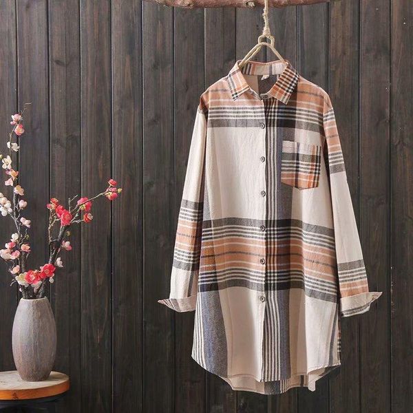 

women's blouses & shirts cotton large plaid shirt season loose long sleeve all-match coat, White