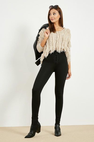 

women's leggings high waist eyelet lace-up - black 20 kty574k112