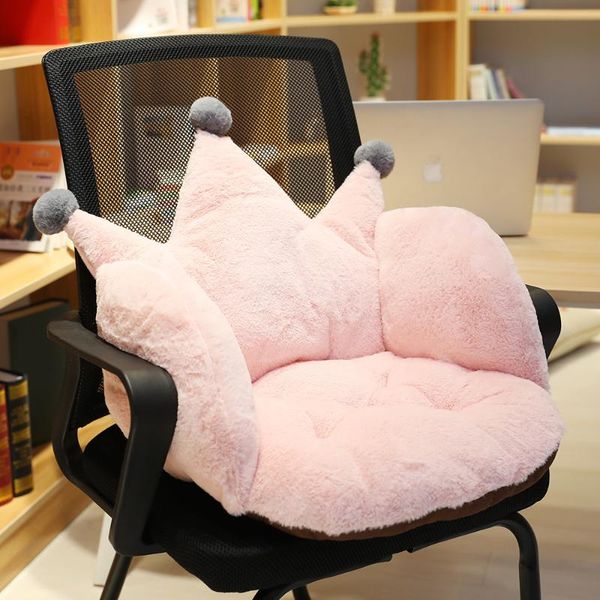 

crown shaped plush pillow fur soft stuffed seat cushion sofa chair back rest pink blue grey grownups kids 55*40*40cm