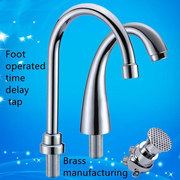 

bathroom sink faucets foot-operated time-delay faucet full brass single cold basin/kitchen mixer for public places and els accessories
