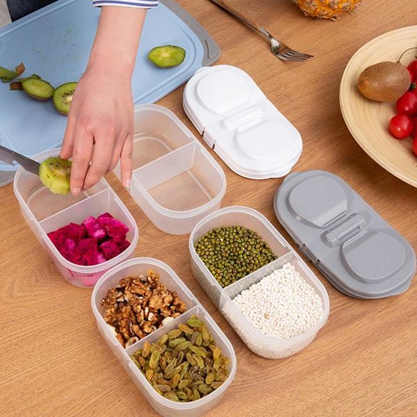 

kitchen storage & organization box double grids grains beans contain sealed home organizer container refrigerator seal boxes 2 1