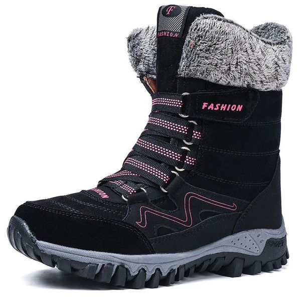 

boots winter women's ankle snow women warm thick plush waterproof female wedge suede non-slip lady high, Black