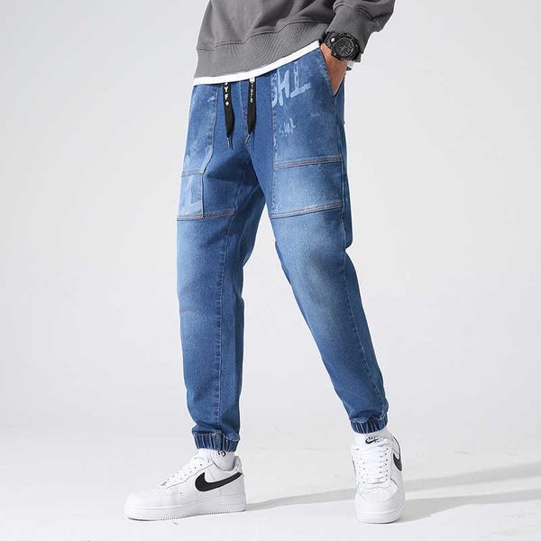 

men's jeans spring autumn black blue casual tapered men stretched cotton streetwear denim jogger pants male print jean trousers 8x