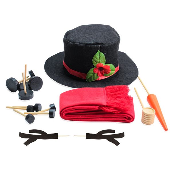 

wooden simulation dress up snowman kit christmas decor accessories set kit snowman eyes nose mouth pipe buttons scarf hat