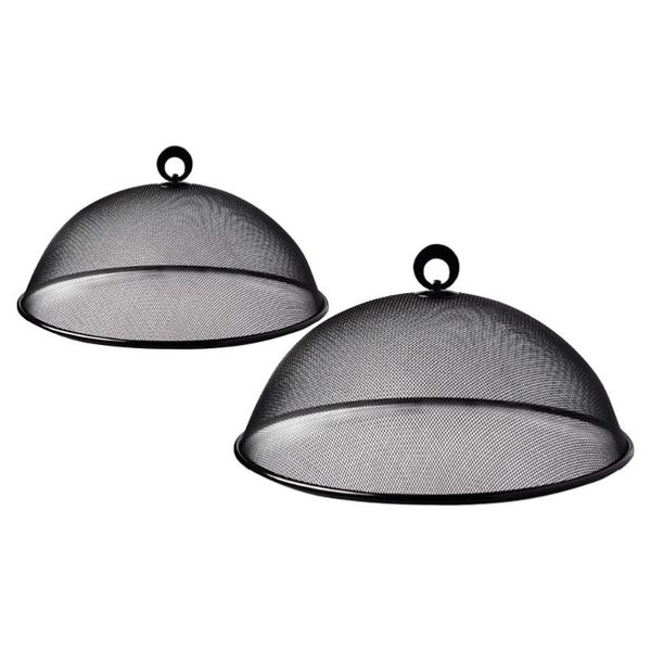 

kitchen storage & organization 2pcs protective food cover bamboo woven dish dining table (black)