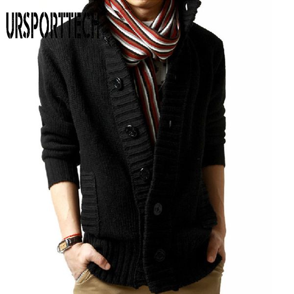 

2020 new sweater cardigan men thick sleeve long jacket fashion casual slim loose collar button knit solid color sweater for men, White;black