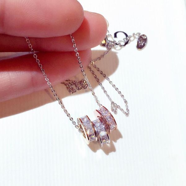 

chains 3 colors super shine exquisite cz circle necklace for women bling cubic zircon temperament clavicle chain jewelry, Silver