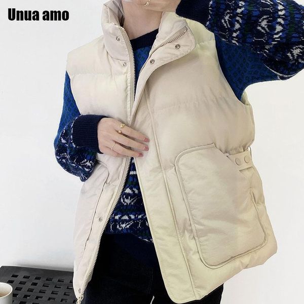 

women's vests unua amo winter vest chalecos para mujer puffer jacket women stand collar cotton padded warm parkas female loose waistcoa, Black;white