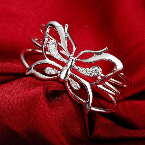 

bangle 925 sterling silver zircon big butterfly wide bangles bracelets for women adjustable jewelry fashion wedding party gifts, Black