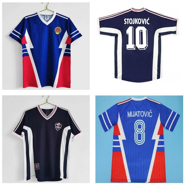 

world cup yugoslavia retro soccer jersey 1990 1998 1999 2000 home away mijatovic savicevic #9 milosevic #10 stojkovic vintage mzx, Black;yellow