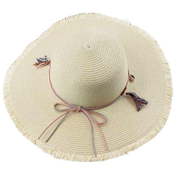 

wide brim hats beach hat women's summer anti-uv sunshade large along the foldable for women version of fashion sea border straw, Blue;gray