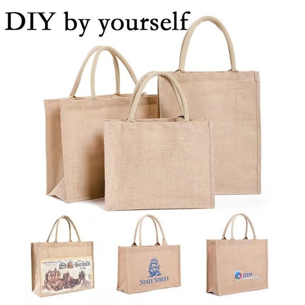 

storage bags 1pc portable reusable jute shopping bag eco friendly burlap large capacity handbag