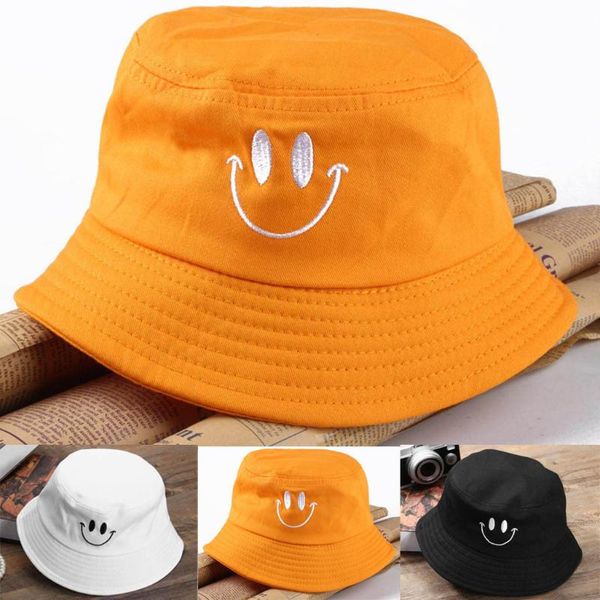 

cloches smile model funny embroidery panama hats fashionable men and women summer outdoor children hip-hop fisherman, Blue;gray