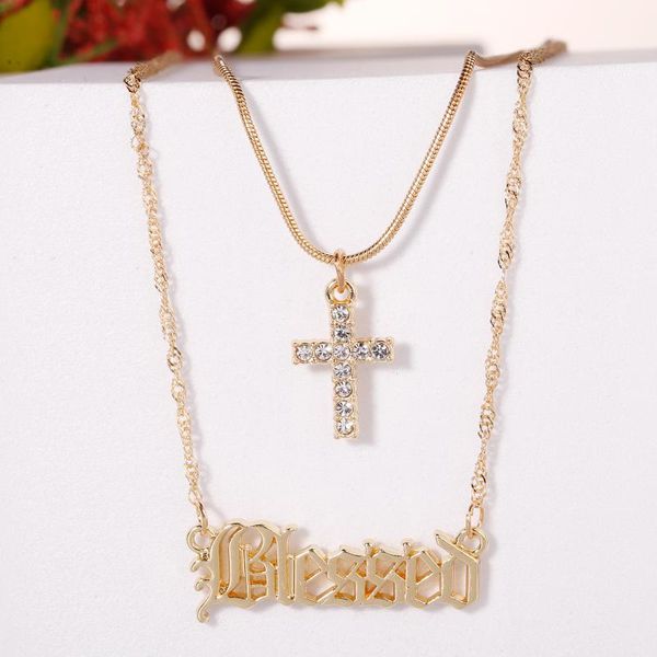 

pendant necklaces wgoud initial golden choker charm blessed letter necklace for women simple cross love dream valentine's day gift, Silver