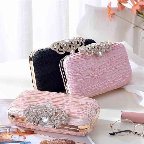 

new crown inlaid diamond pleated satin hand banquet shoulder dress bag