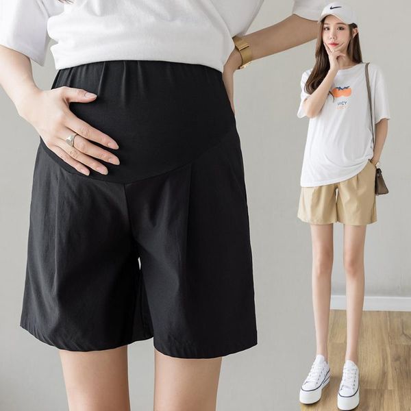 

maternity bottoms 2021 summer thin shorts wear casual cotton linen clothes for pregnant women breathable pockets short pants, White