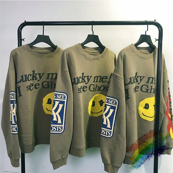 

hoodies foaming printing kanye west sweatshirts lucky me i see ghosts hoodie men women autumn winter crewneck, Black