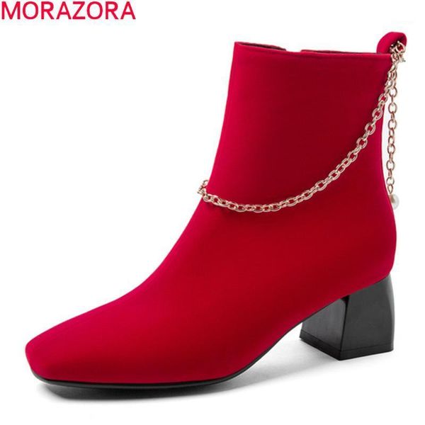 

boots morazora 2021 women thick heels square toe ladies shoes fashion comfortable flcok ankle big size 33-441, Black