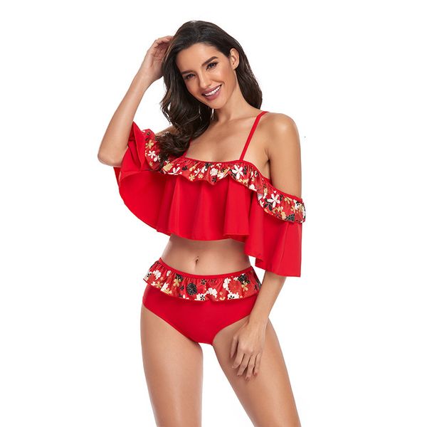 

women's floral split swimsuit bikini, Black;white