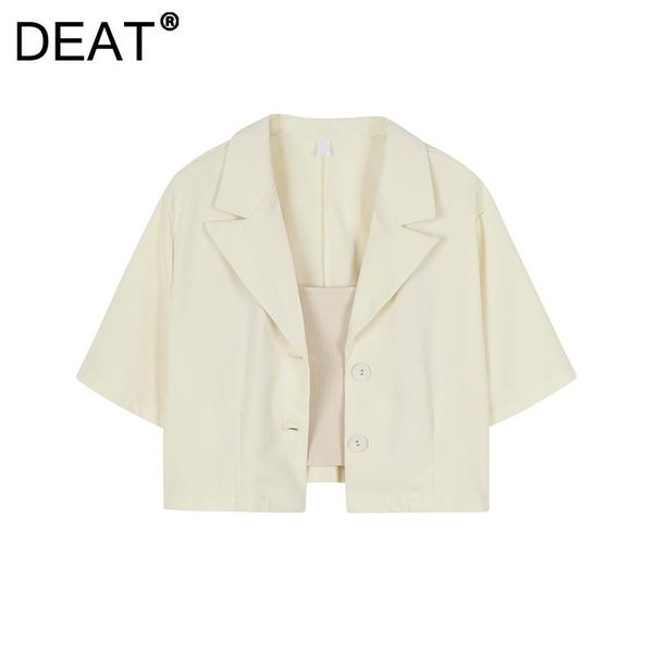 

women's suits & blazers [deat] 2021 summer fashion tide coat single-breasted short sleeve solid color temperament thin blazer women 13z, White;black
